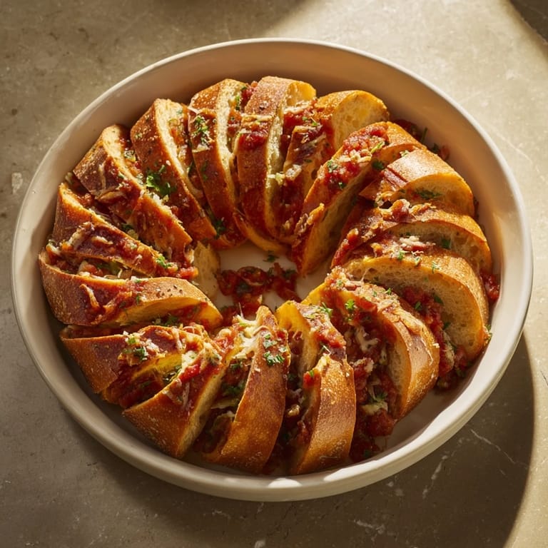 Golden and crispy baguette slices, encircled, inviting you to enjoy this easy appetizer.