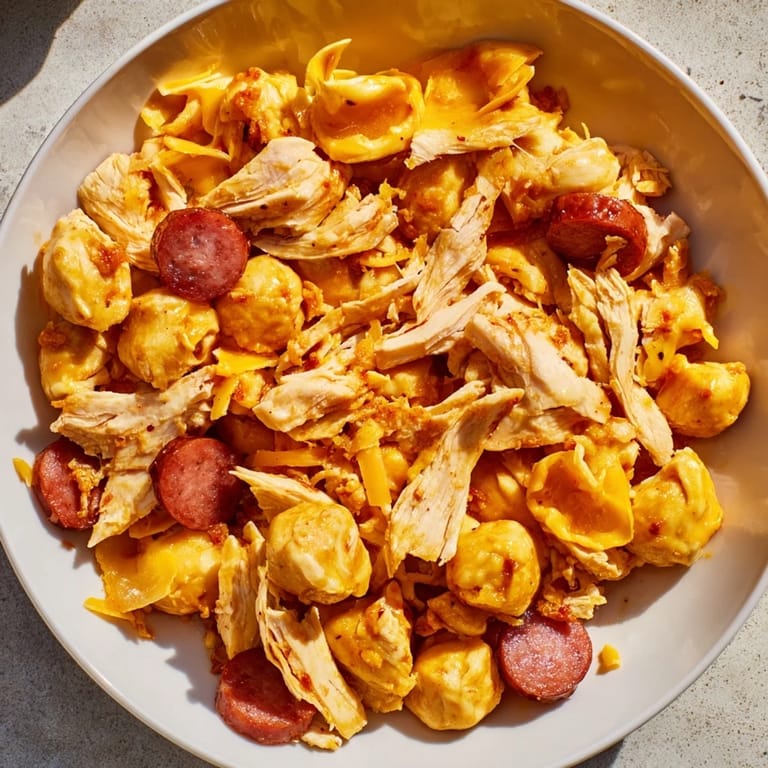 Savory, cheesy chicken and sausage Bisquick balls baking on a sheet for a delicious, easy snack.