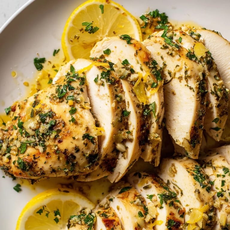 Enjoy a close-up of a flavorful Greek Lemon Herb Chicken dish, perfectly cooked with a crispy exterior.
