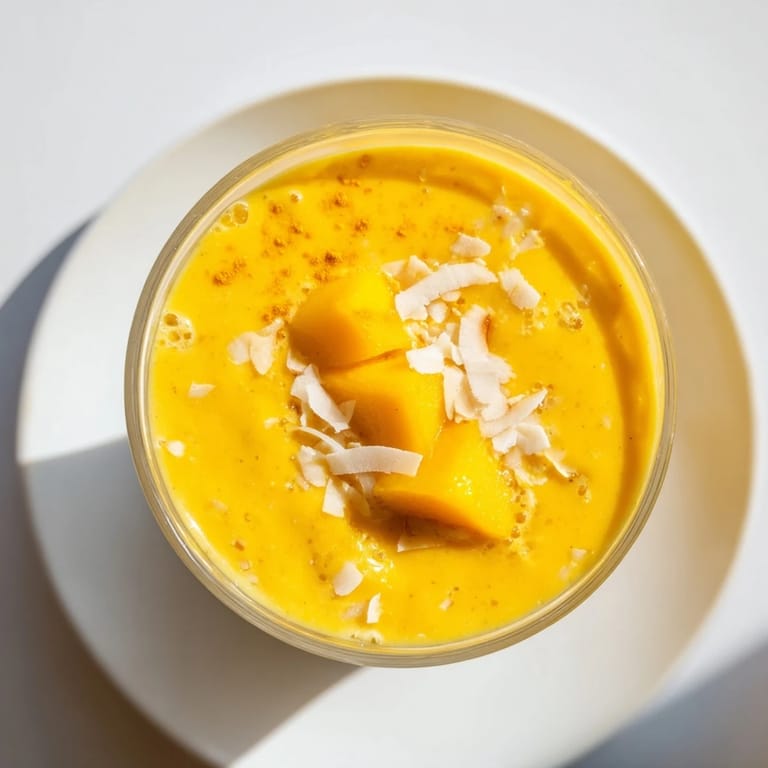 This eye-catching Mango Turmeric Smoothie features a thick, golden texture, promising tropical flavors and wellness.