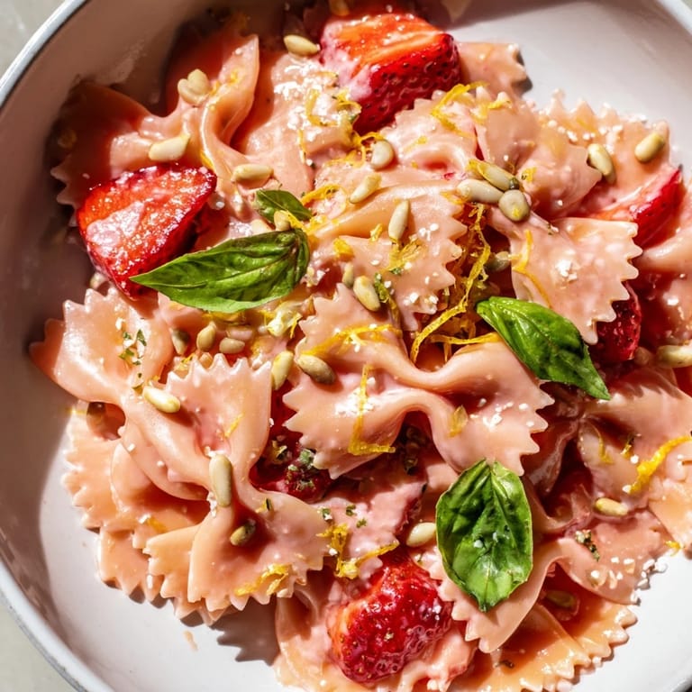 Freshly made Strawberry Sour Cream Pasta features perfectly cooked pasta in a sweet and tangy sauce.