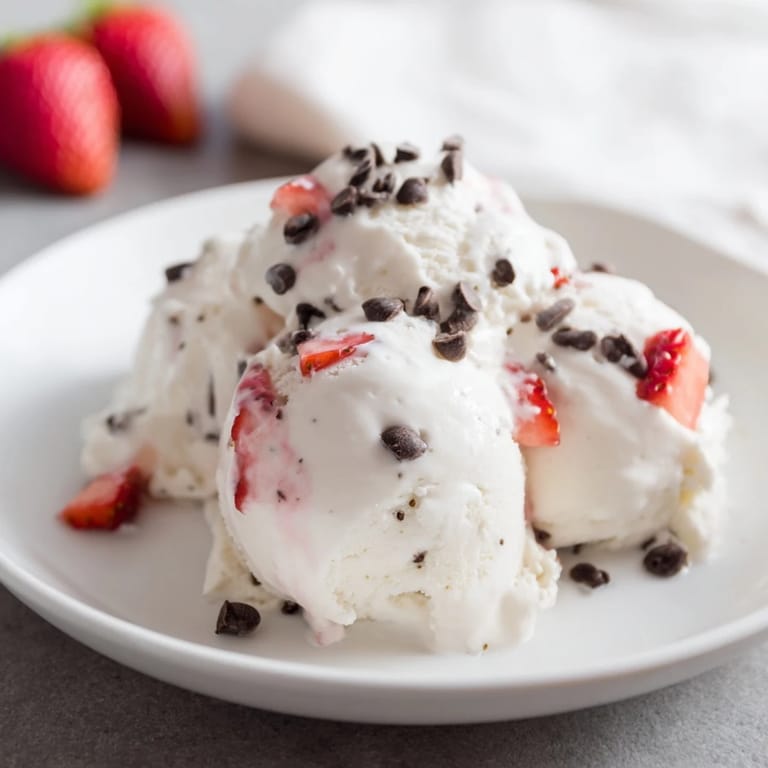 Frozen cottage cheese ice cream, perfect for a sunny day, blended with vanilla and served.