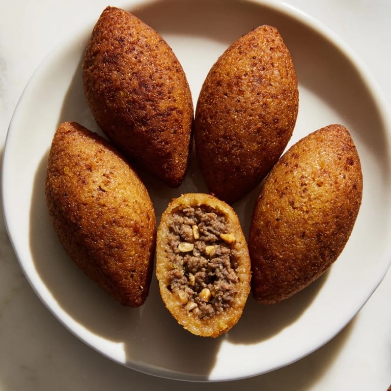 Crispy fried Lebanese Kibbeh, showcasing its perfectly sealed shape and delicious, crunchy crust.
