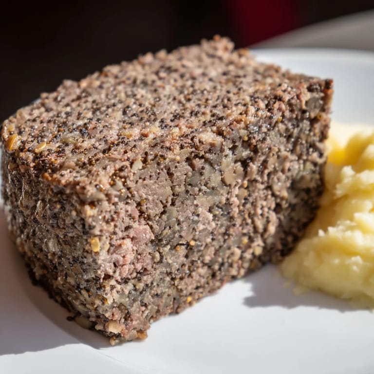 Close-up photo of delicious Scottish haggis, showing its textured, savory interior, ready to be enjoyed.
