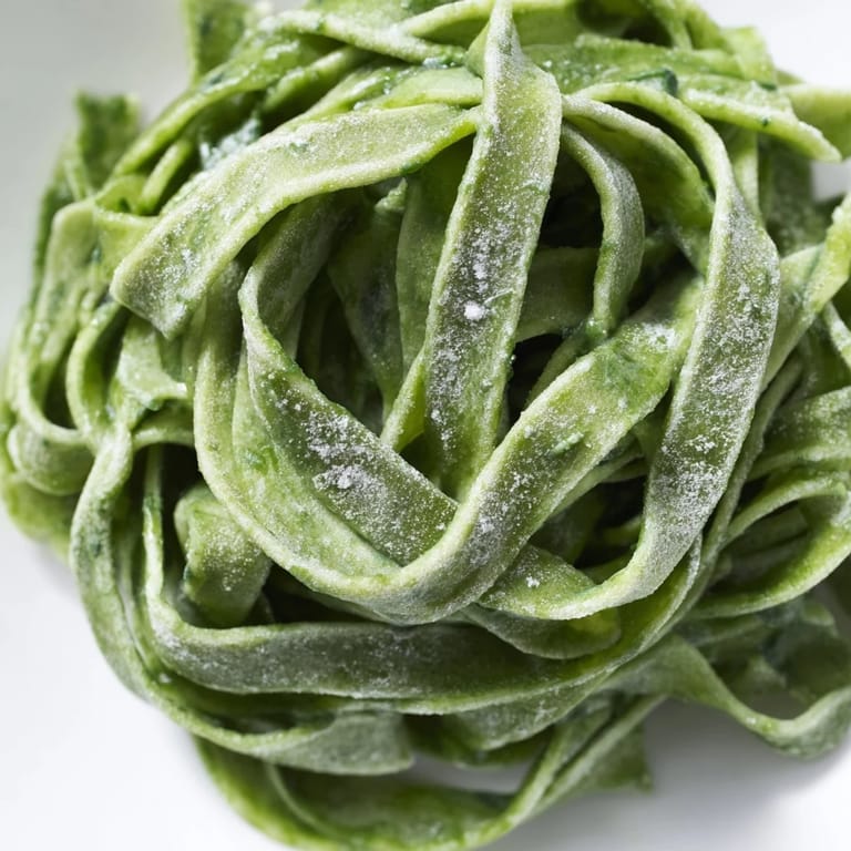 Freshly made spinach pasta dough, showing textures from the flours and spinach puree.