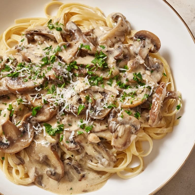 Golden-brown sautéed mushrooms mingle with tender linguine in this creamy mushroom linguine.