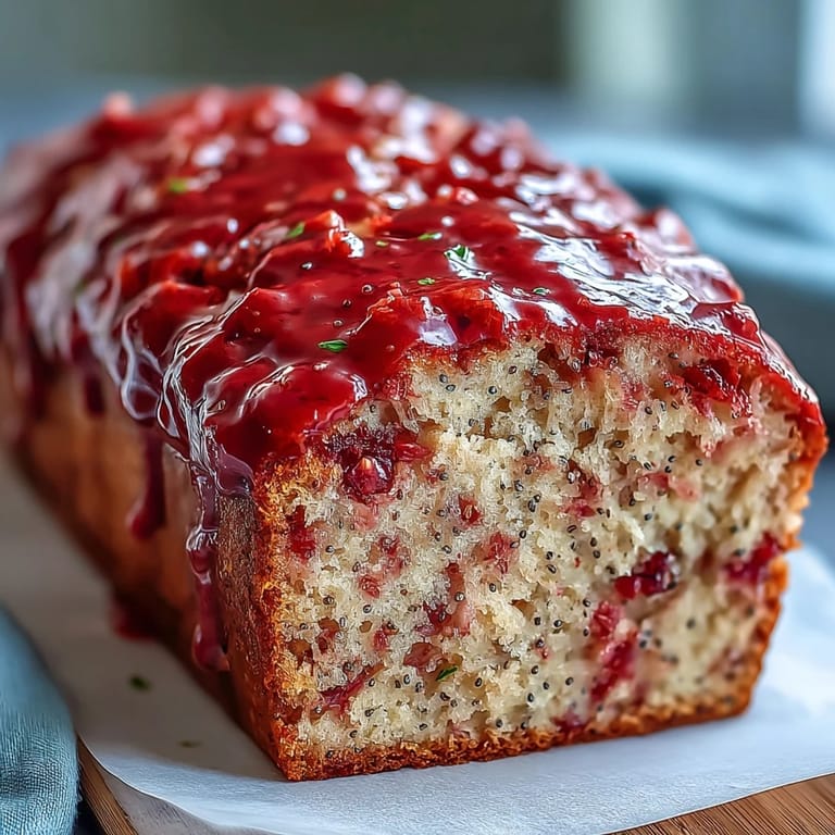 A slice of Blood Orange Loaf Cake with marzipan on a plate, next to a steaming cup of Earl Grey tea.