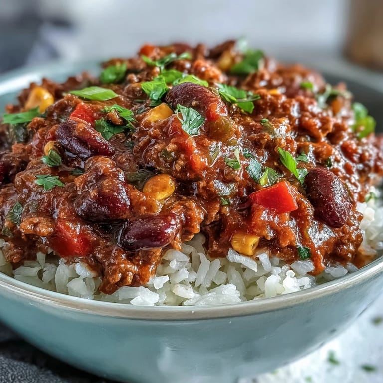 Homemade Chili Bowl Base simmered with smoky spices, topped with melted cheddar and fresh green onions.