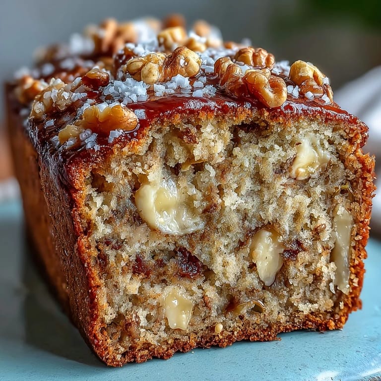 A sliced loaf of Vegan Cardamom Guava Banana Bread reveals a fluffy texture, flecked with lime zest and chopped walnuts for a delicious crunch.