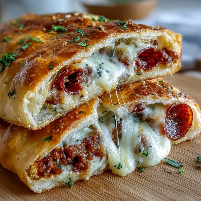 A plate with a serving of Baked High-Protein Pepperoni Stromboli alongside a small bowl of pizza sauce for dipping.