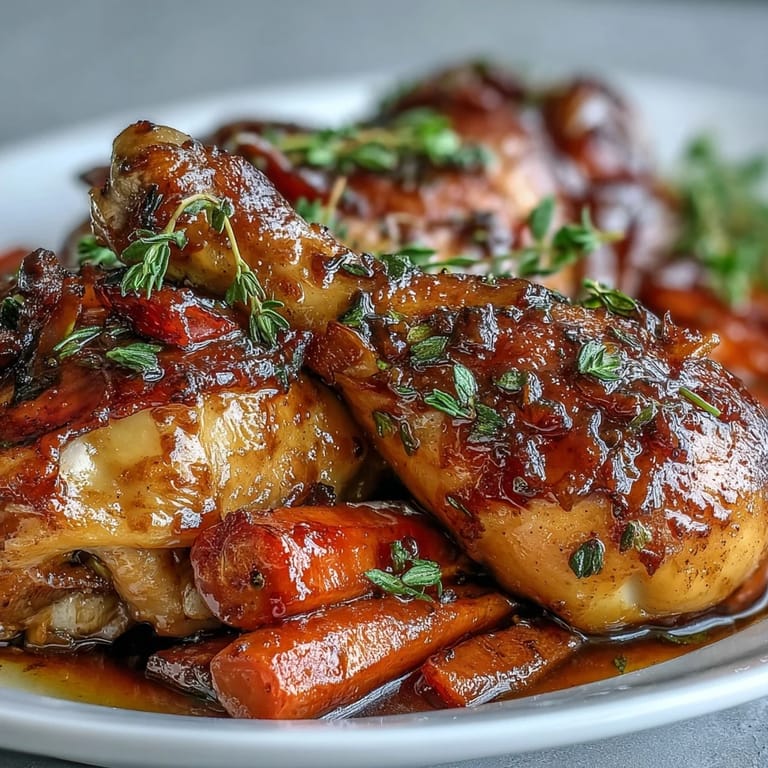 Tender chicken drumsticks and caramelized roasted carrots on a baking sheet for an easy, flavorful meal.