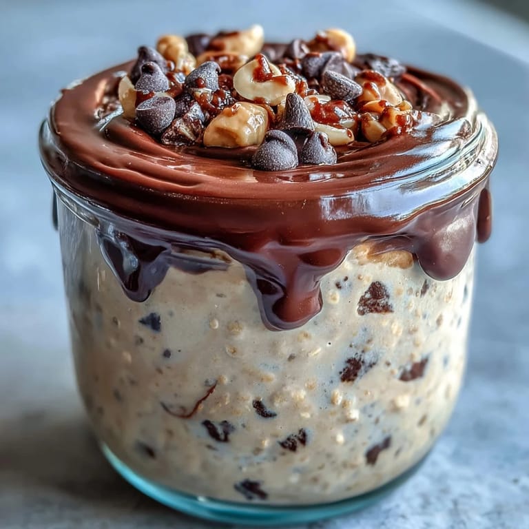 Wake up to this peanut butter cup overnight oats recipe, featuring a luscious cocoa ganache layer and a sprinkle of crunchy peanuts.