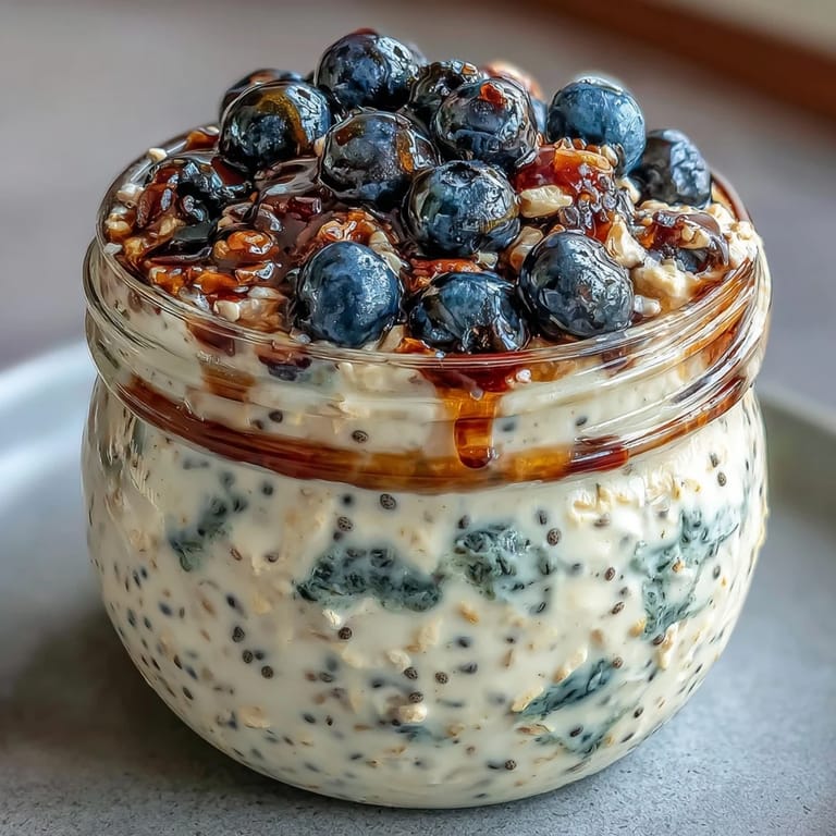 3. Grab-and-go overnight oats jars filled with chia, Greek yogurt, and juicy blueberries for a nutritious morning meal.