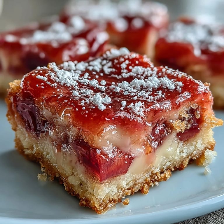 Golden shortbread base topped with tart rhubarb and rich custard, these spring dessert bars are irresistible.