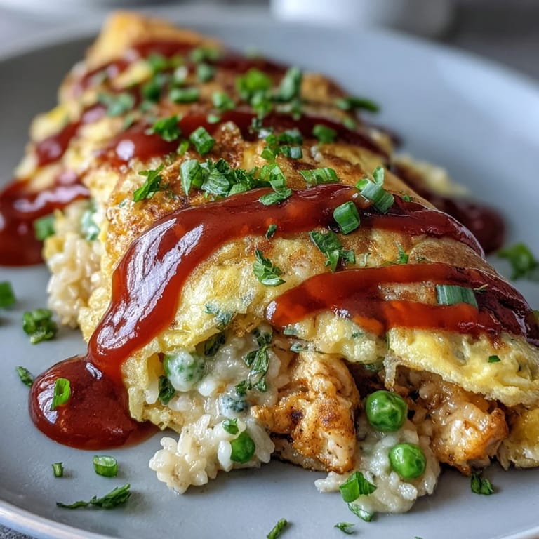 Savory ketchup rice nestled in a silky omelet, topped with classic sauce.