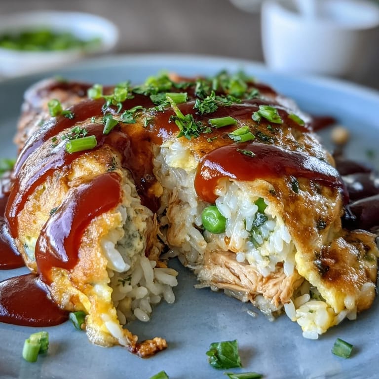 Experience this tender Japanese Omurice, a delightful rice and egg delight.