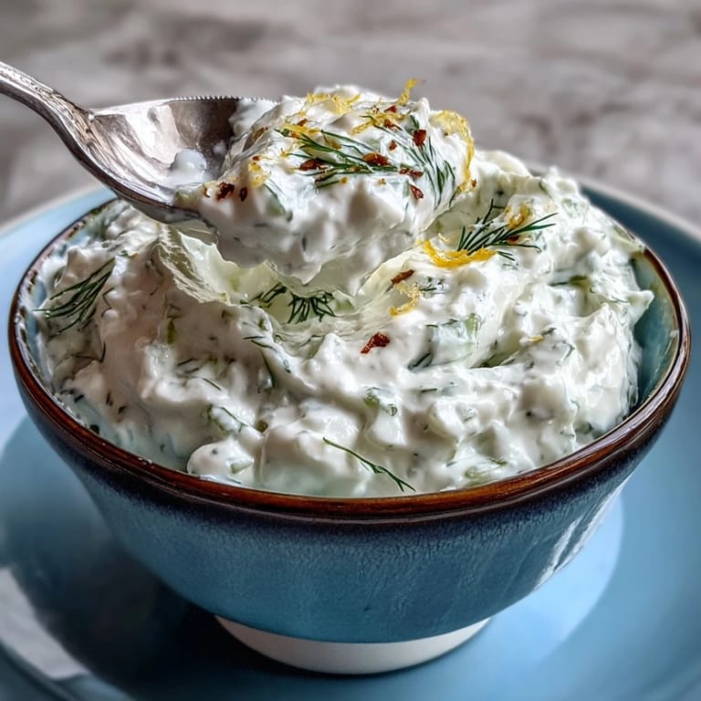 Tangy Greek Skyr Tzatziki, showcasing bright cucumber and garlic flavors, ready to serve.