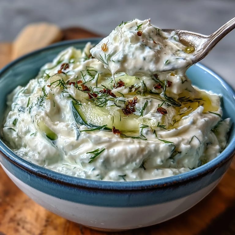 Delicious Greek Skyr Tzatziki dip, light and creamy, ideal with pita bread.
