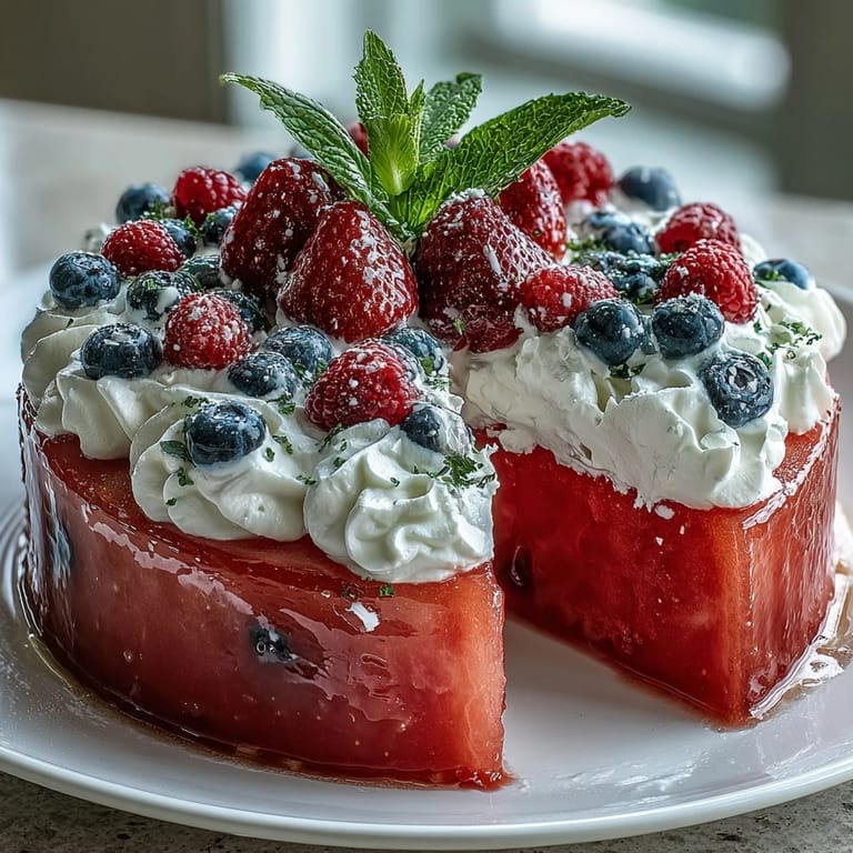 Fourth of July Watermelon Pizza, a stunning, easy patriotic dessert.