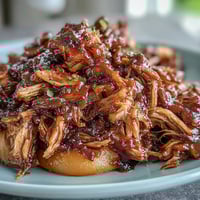 Summer Crockpot Honey Peach BBQ Pulled Pork with juicy shredded pork and sweet peaches in a sticky honey BBQ sauce.