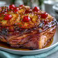 1. Honey Glazed Ham with Pineapple rings glistens under golden caramelized glaze, perfect for Easter dinner.  